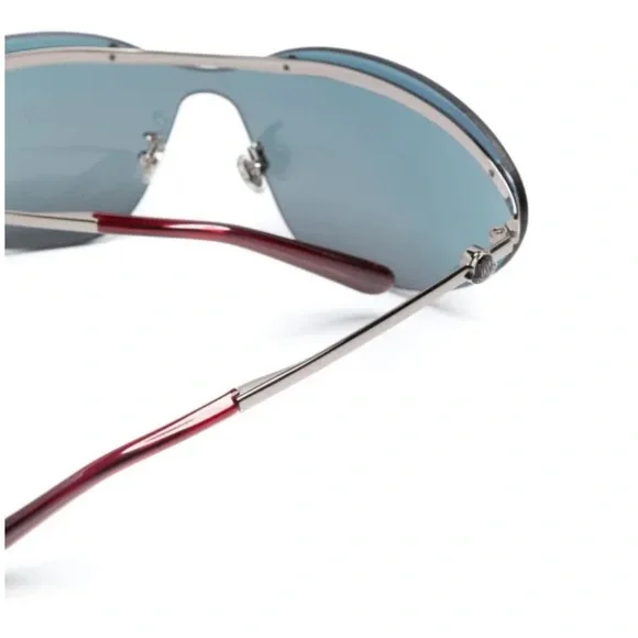NWT Moncler Carrion Shield Sunglasses Silver Bordeaux / Red Mirror - Picture 3 of 3